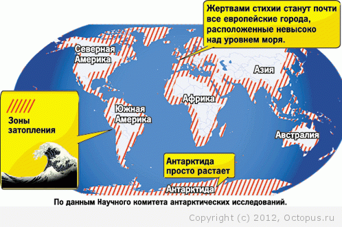 Если поднимется уровень мирового океана какие территории затопит карта